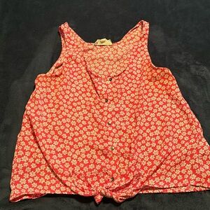 Pink Rose Floral Tie Bottom Tank